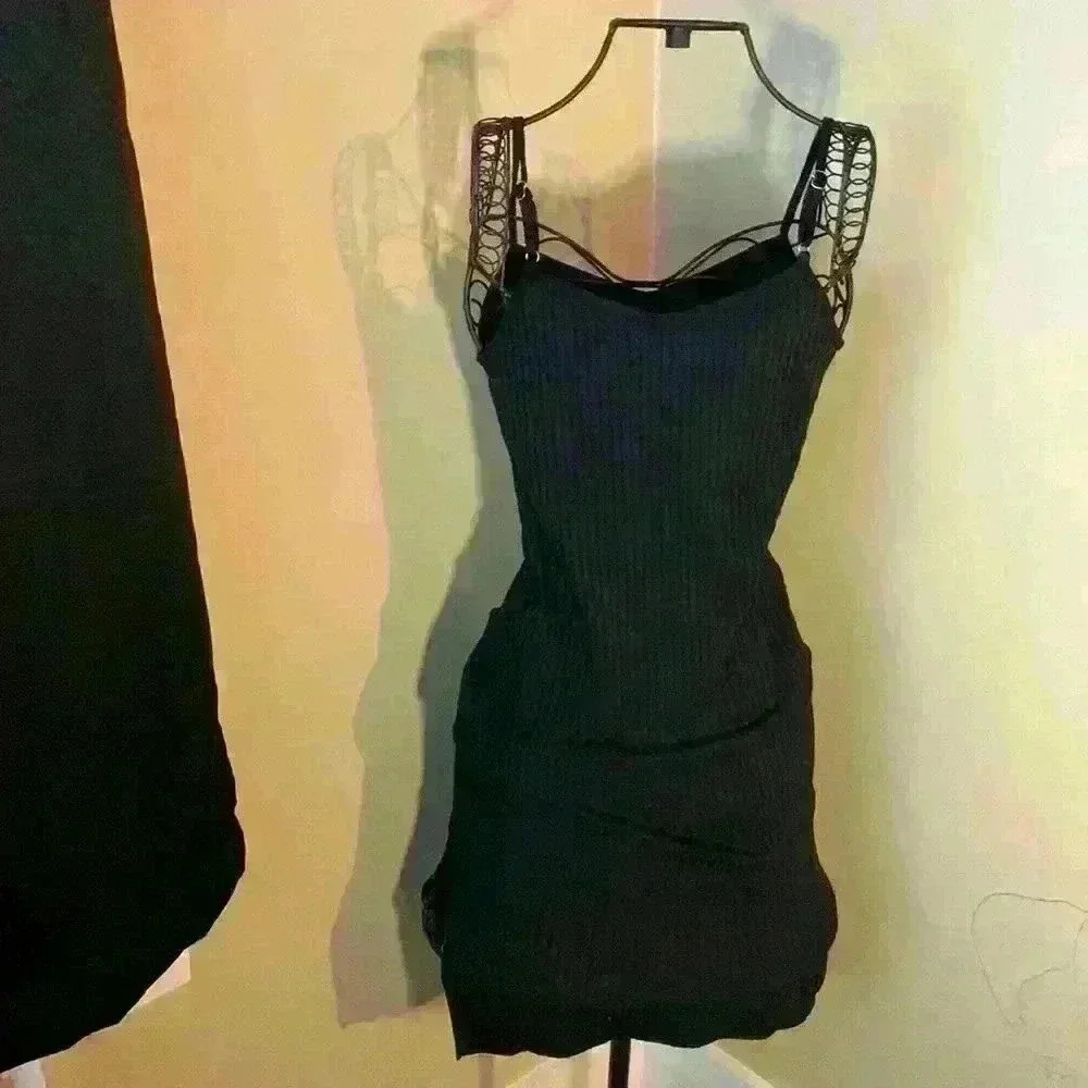 Ladies Say What?--Black Adjustable Spaghetti Strap-Midi Summer Dress SZ M - Picture 2 of 4